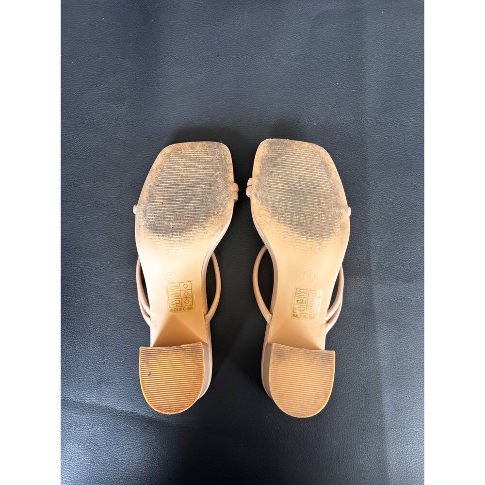 Beige Strappy Heeled Sandals Square Toe Slip-On Women's Shoes by ShoeN Tale Sz 6 - Picture 4 of 7
